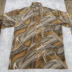 Bassiri Shirt Mens 2XL Brown Geometric Microfiber Button Up Abstract Print